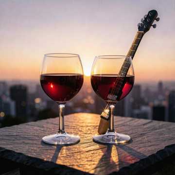 tramonto romantico, due calici di vino, devi andar cover
