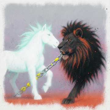 Light Horse and Dark Lion — AI-generated cover art